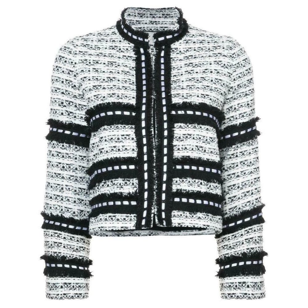 ALEXIS Women's White Federikka Tweed Jacket Long Sleeves medium hook closure